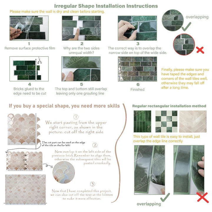 10/30 PC 3D Mosaic Style Self-Adhesive Wall Tile Kitchen Backsplash Suitable for Kitchen Wall Decoration Square 10.5" x 10.5"-HomeDecorDecals_com