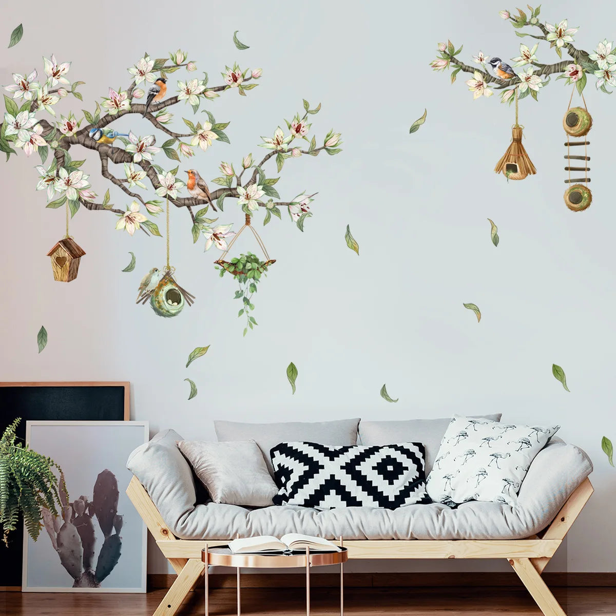 Branches Flowers and Birds Wall Decal | Home Decor displayed in room decor by HomeDecorDecals.
