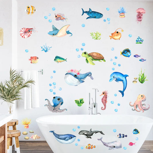 Cartoon Marine Life Wall Sticker | Kids Room Decor removable peel and stick wall decal by HomeDecorDecals.