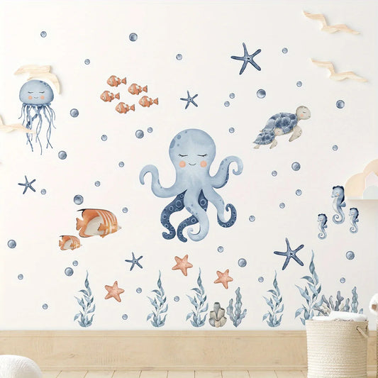 Cartoon Octopus Marine Wall Decal | Kids Room Decor removable peel and stick wall decal by HomeDecorDecals.