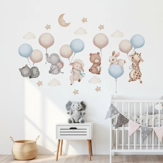 Cartoon Animal Balloon Wall Decal | Kids Room Decor removable peel and stick wall decal by HomeDecorDecals.