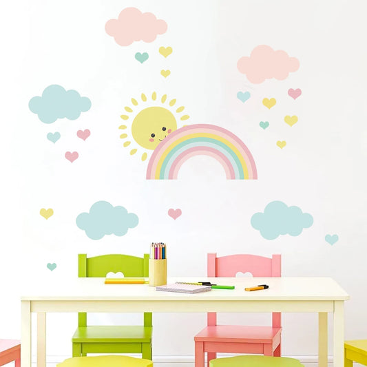 Cartoon Clouds Rainbow and Sun Wall Decal | Home Decor removable peel and stick wall decal by HomeDecorDecals.