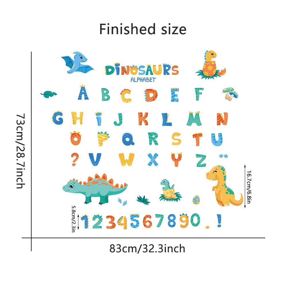 Cartoon Dinosaur Alphabet and Digits Wall Decal | Kids Room Decor decorative wall feature by HomeDecorDecals.