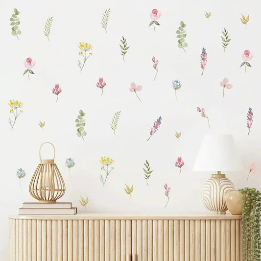 Cartoon Leaf and Colourful Flowers Wall Decal | Kids Room Decor removable peel and stick wall decal by HomeDecorDecals.