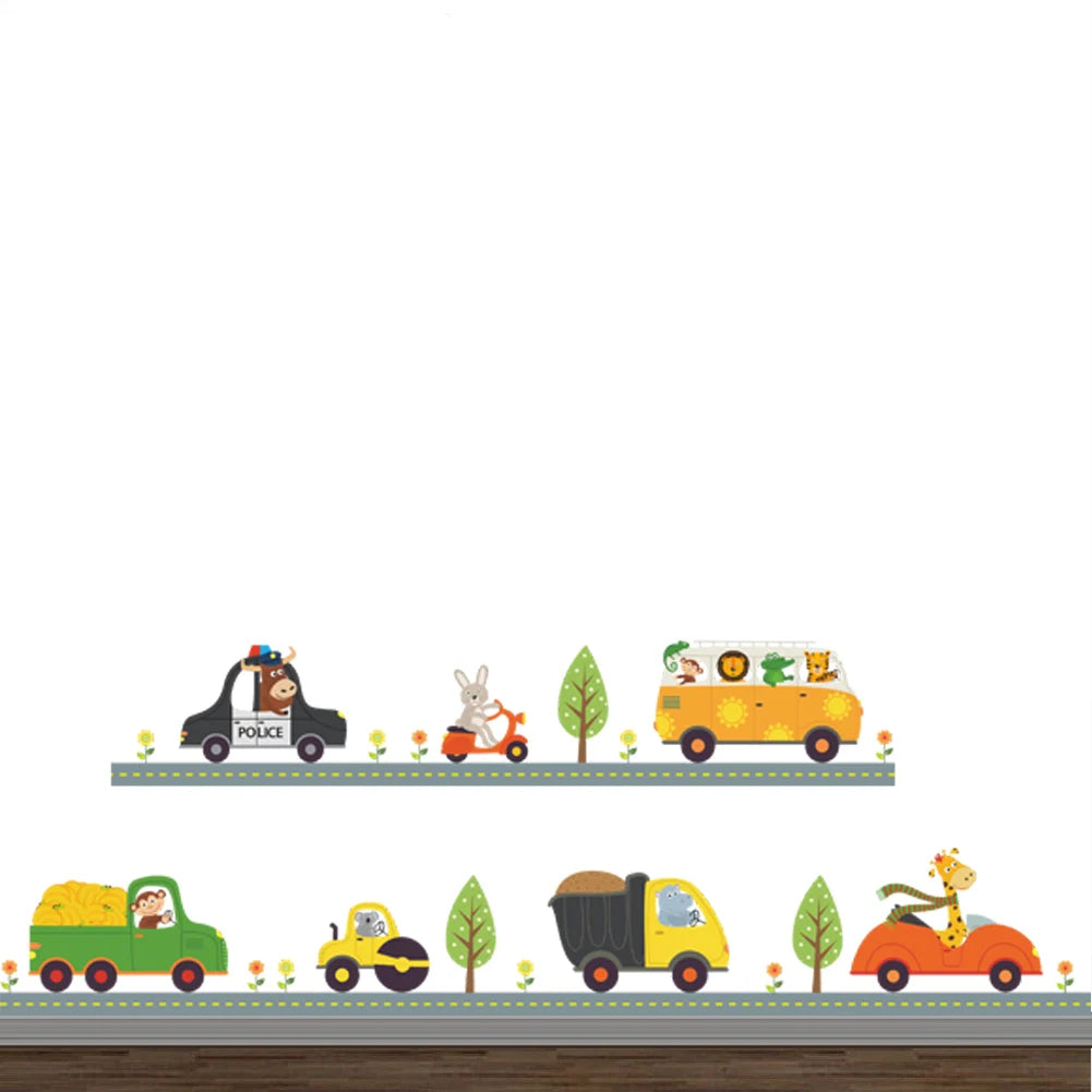 Cartoon car road track creative wall sticker for kids rooms nursery children's room decor on the wall car murals Child gift-HomeDecorDecals_com