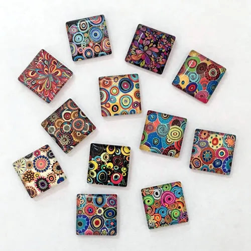 Random Mixed Square Flowers Cabochon Flatback | Home Decor by HomeDecorDecals.