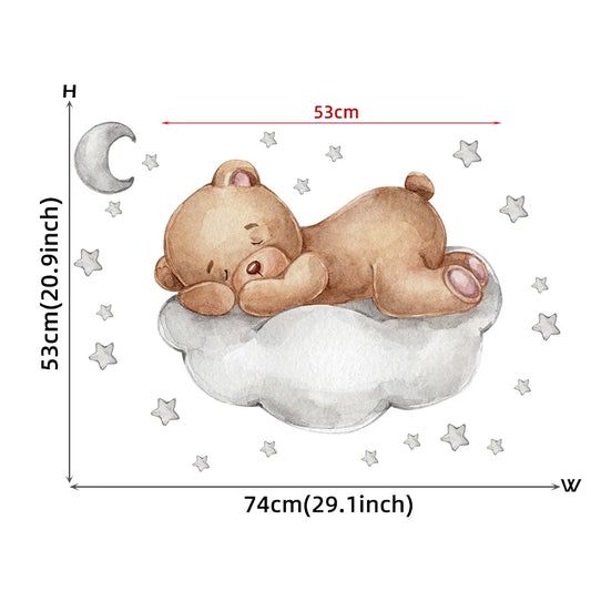 Brown Bear Sleeping on Grey Cloud Wall Decal | Kids Room Decor removable peel and stick wall decal by HomeDecorDecals.