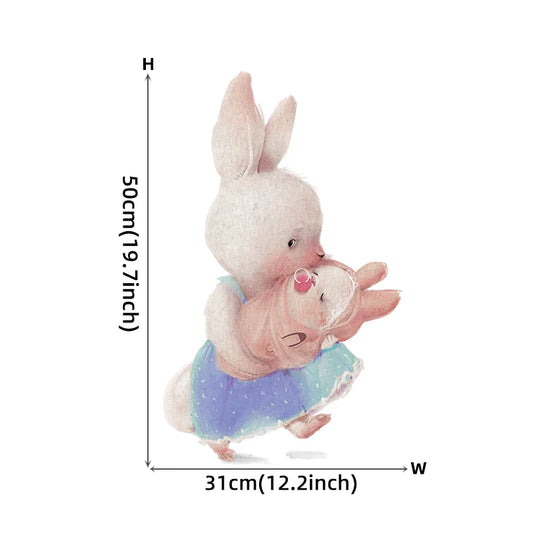 Bunny Mother with Baby Rabbit Wall Decal | Kids Room Decor removable peel and stick wall decal by HomeDecorDecals.