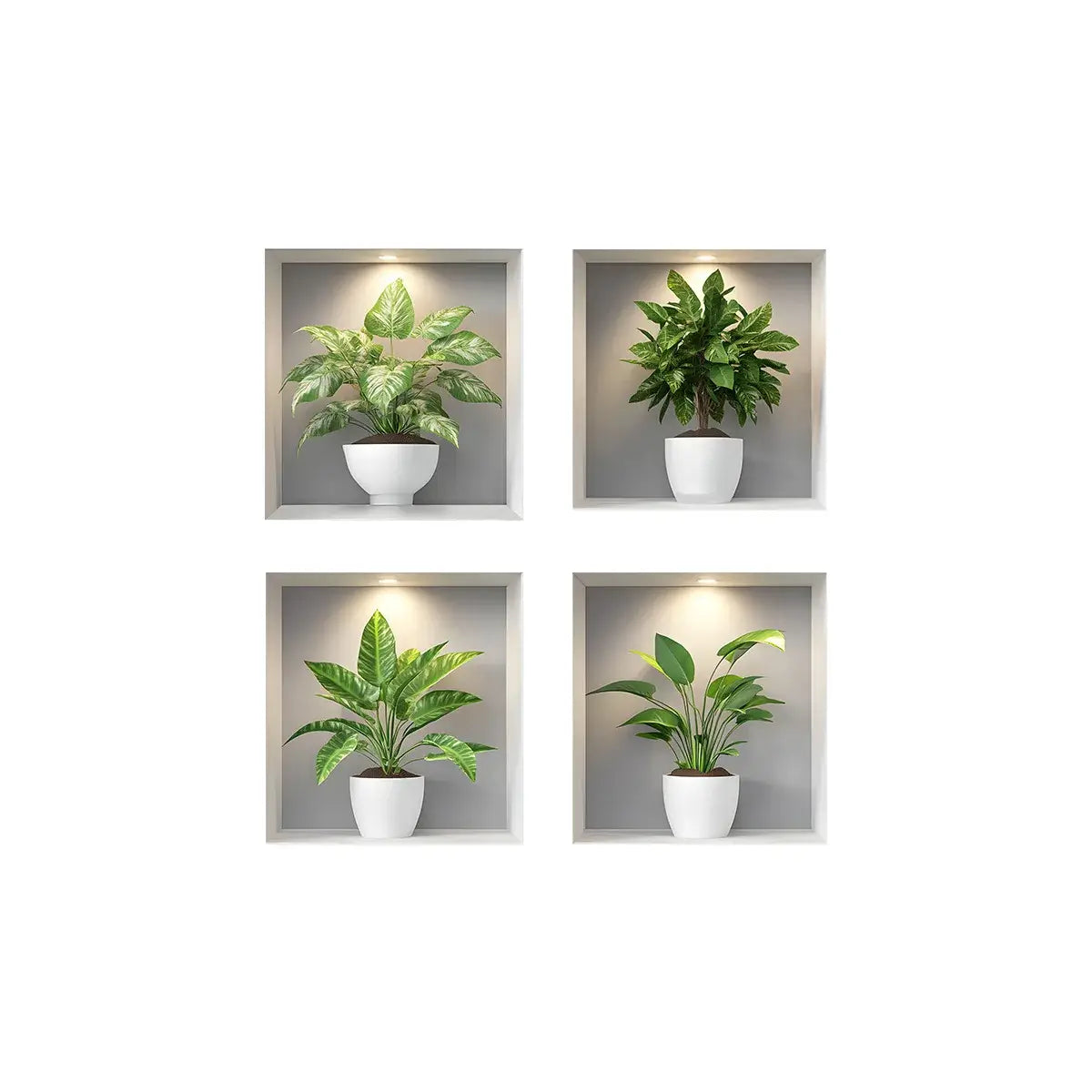Modern Green Potted Plant Wall Stickers (4pcs)-HomeDecorDecals_com