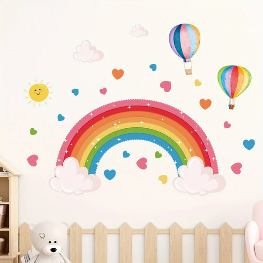 Rainbow Heart Balloon and Sun Wall Decal | Kids Room Decor removable peel and stick wall decal by HomeDecorDecals.
