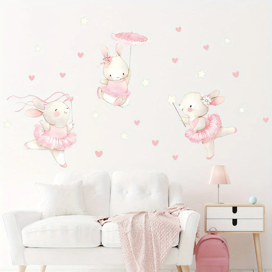 Rabbit Dancing Heart Wall Decal | Kids Room Decor removable peel and stick wall decal by HomeDecorDecals.