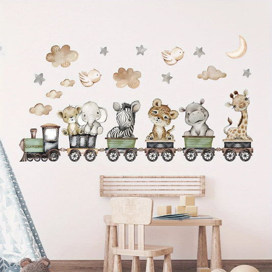 Cartoon Animal Train Wall Decal | Kids Room Decor removable peel and stick wall decal by HomeDecorDecals.