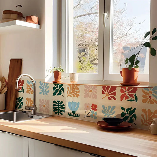 Peel and Stick Abstract Floral Backsplash Tile Decal | Home Decor removable peel and stick wall decal by HomeDecorDecals.