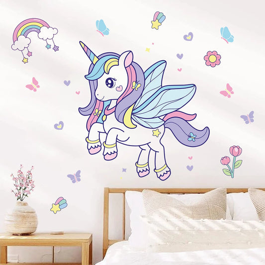 Rainbow Unicorn Wall Decal | Kids Room Decor removable peel and stick wall decal by HomeDecorDecals.