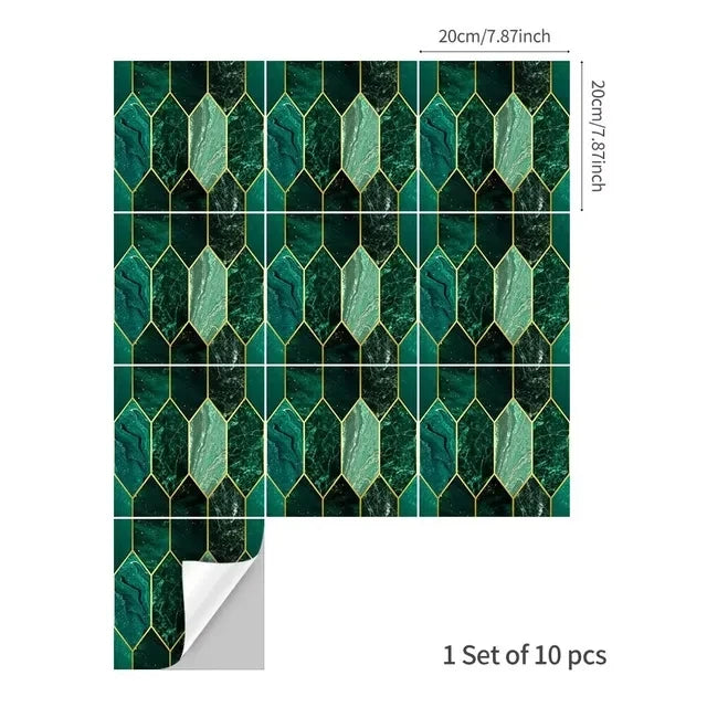 Green Gilding Tile PVC Modern Wall Decal | Home Decor decorative wall feature by HomeDecorDecals.