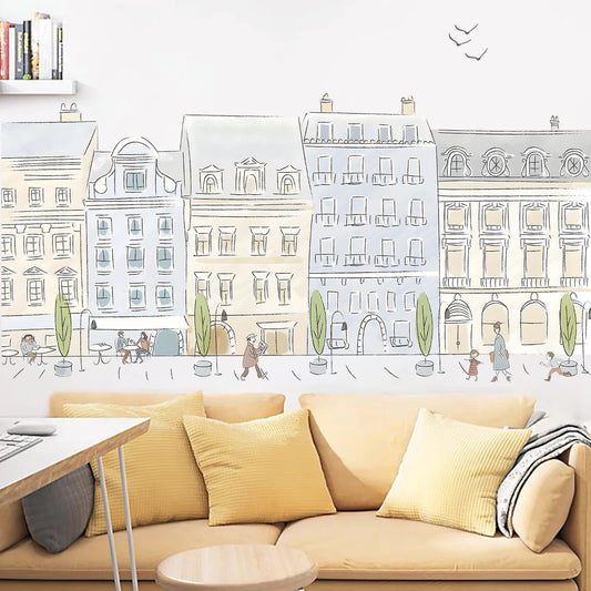 Cartoon City Street House Wall Decal | Home Decor removable peel and stick wall decal by HomeDecorDecals.