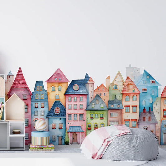 Cartoon House Pattern PVC Wall Decal | Kids Room Decor removable peel and stick wall decal by HomeDecorDecals.