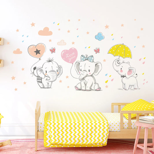 Cartoon Stars and Elephants Wall Decal | Kids Room Decor removable peel and stick wall decal by HomeDecorDecals.