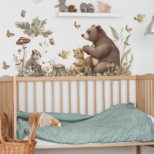 Bear Squirrel and Butterfly Wall Decal | Home Decor removable peel and stick wall decal by HomeDecorDecals.