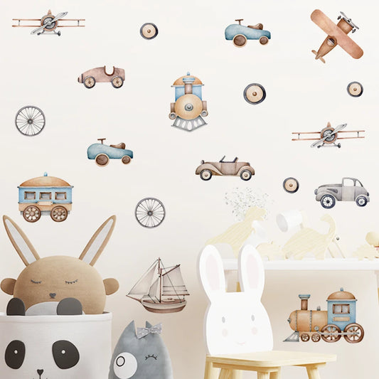 Watercolour Cartoon Vehicles Car and Bus Wall Decal | Kids Room Decor removable peel and stick wall decal by HomeDecorDecals.