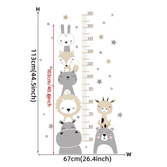Cartoon Smile Animals Height Chart Wall Decal | Kids Room Decor growth chart wall decal by HomeDecorDecals.