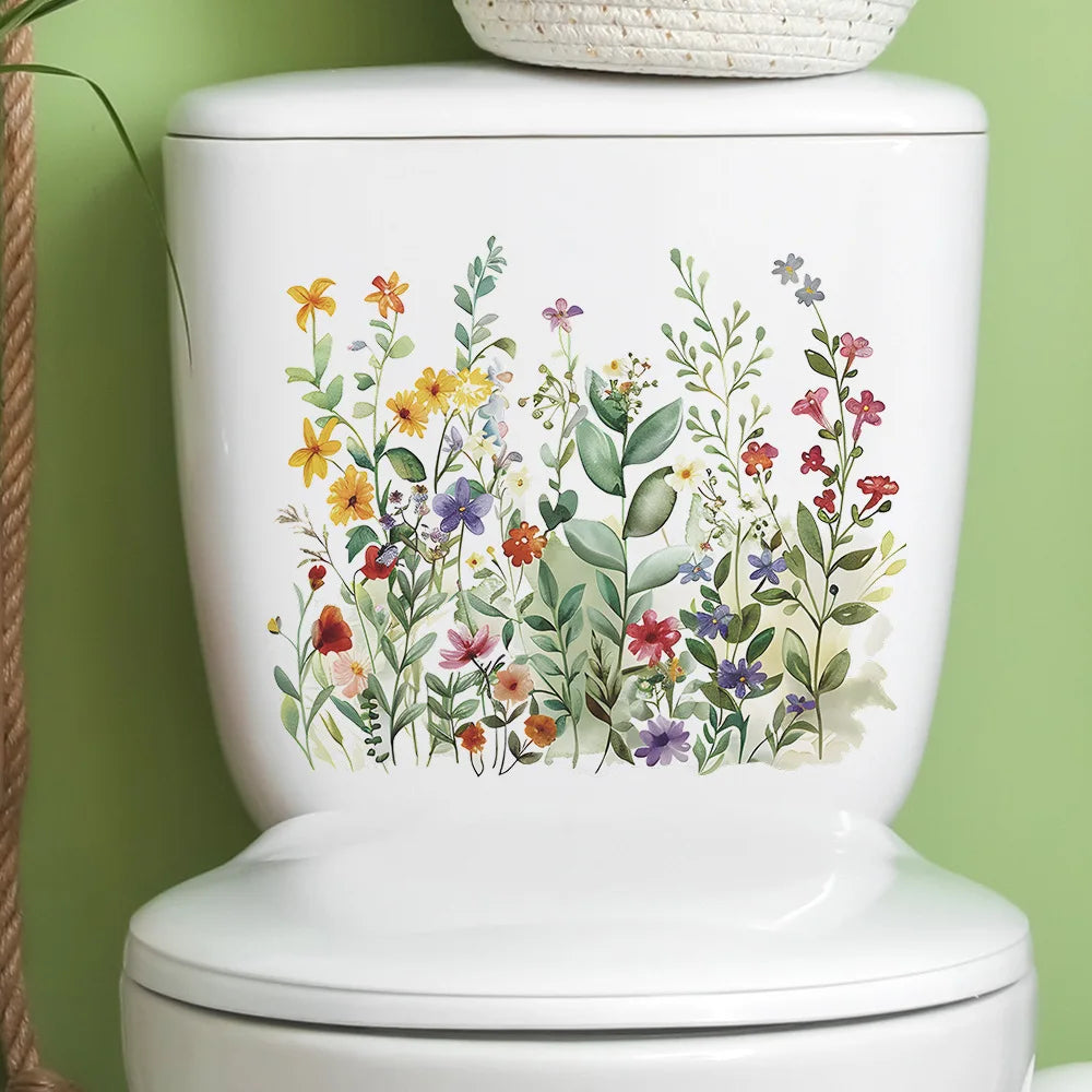 Green Plant Leaves Bathroom Toilet Sticker WC Closestool Wall Sticker Self Adhesive Mural Beautify Flower Home Decoration Decals-HomeDecorDecals_com