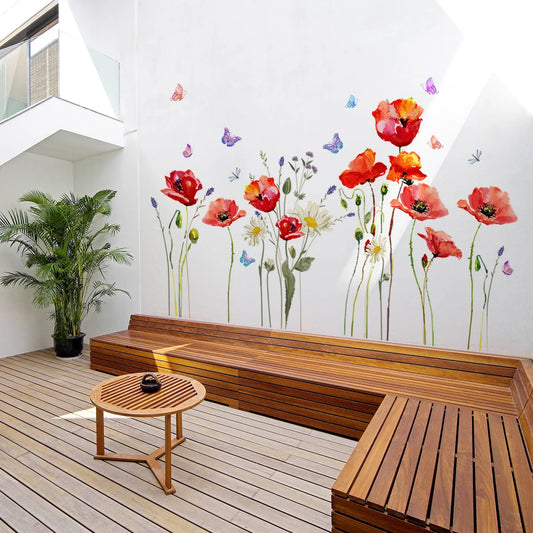 Red Flowers PVC Wall Decal | Room Decor removable peel and stick wall decal by HomeDecorDecals.