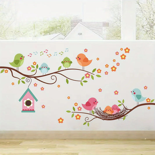 Cartoon Bird Family Wall Decal | Kids Room Decor removable peel and stick wall decal by HomeDecorDecals.