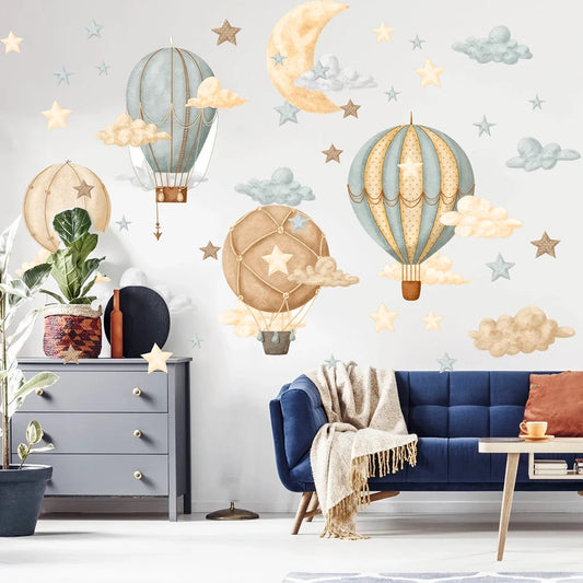 Vintage Air Balloons Star and Moon Wall Decal | Home Decor removable peel and stick wall decal by HomeDecorDecals.