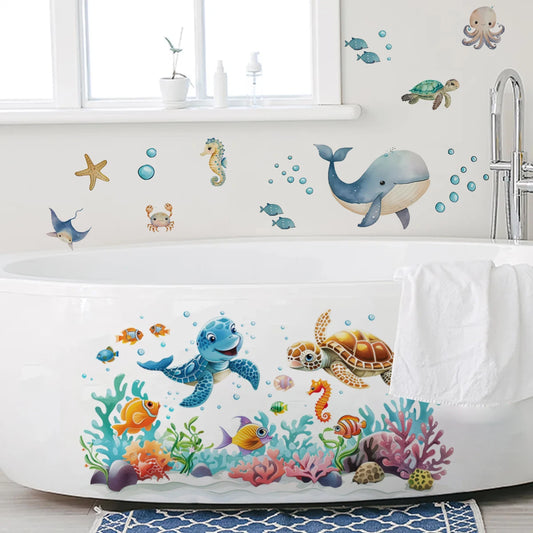 Watercolour Cartoon Cute Marine Animals Wall Decal | Home Decor removable peel and stick wall decal by HomeDecorDecals.