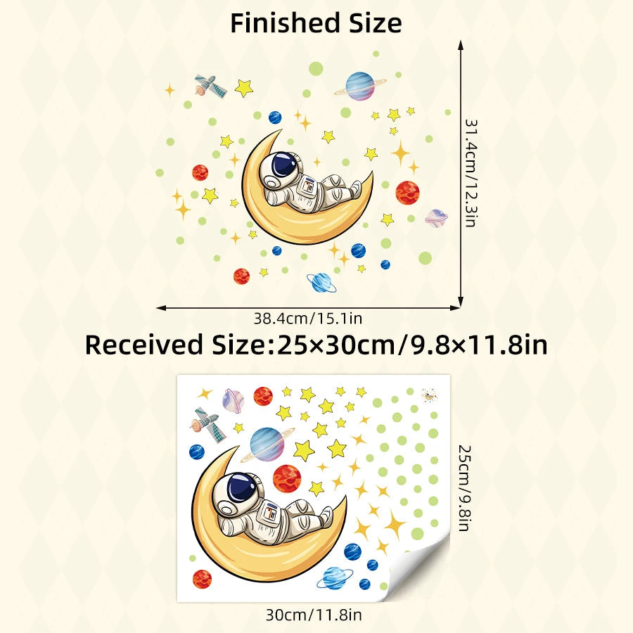 Luminous Astronaut on the Moon Planet Stars Outer Space Wall Stickers Green Light Glow in the Dark Wall Decals Ceiling Bedroom-HomeDecorDecals_com