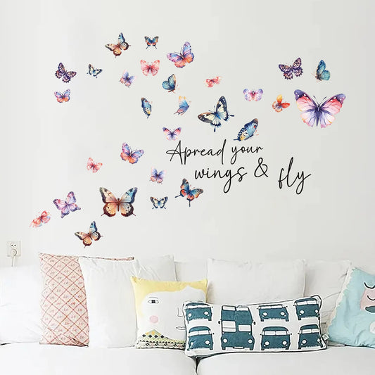 Creative Text and Colourful Butterflies Wall Decal | Home Decor removable peel and stick wall decal by HomeDecorDecals.