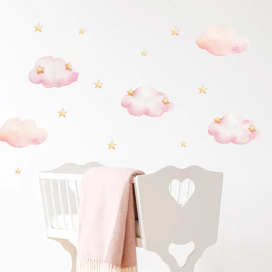 Baby Pink Clouds and Stars Wall Decal | Kids Room Decor removable peel and stick wall decal by HomeDecorDecals.