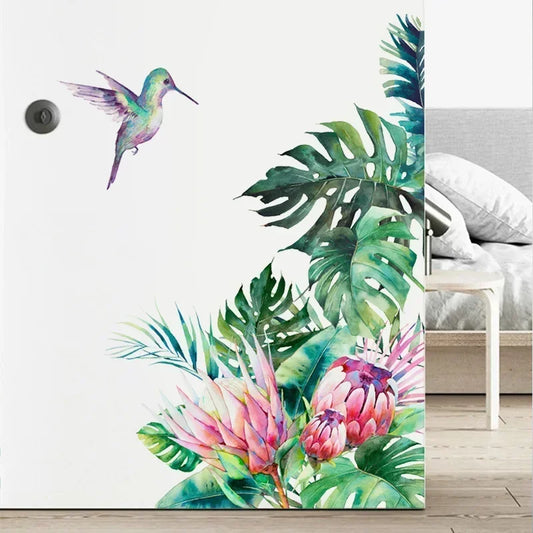 Tropical Flowers and Birds Mural Wall Decal | Home Decor removable peel and stick wall decal by HomeDecorDecals.