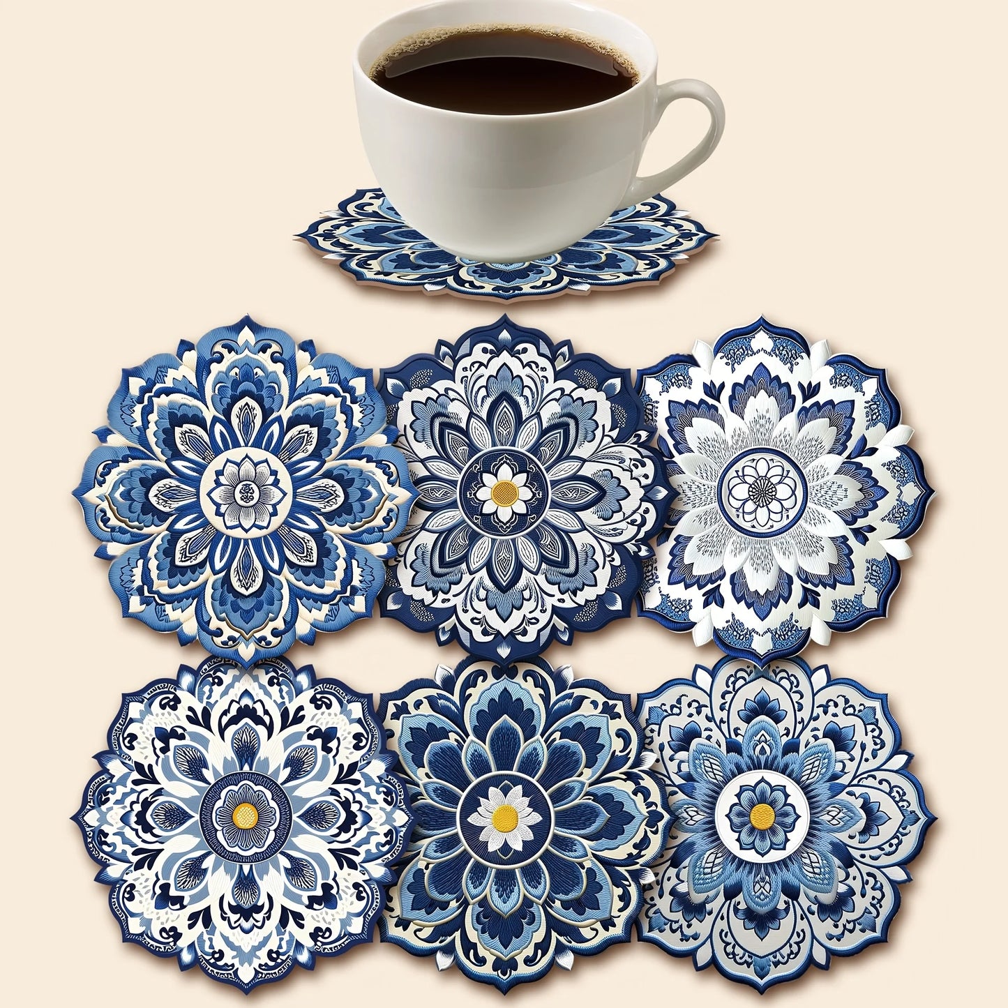 Wood Mandala Flower Round Coasters | Home Decor design details by HomeDecorDecals.