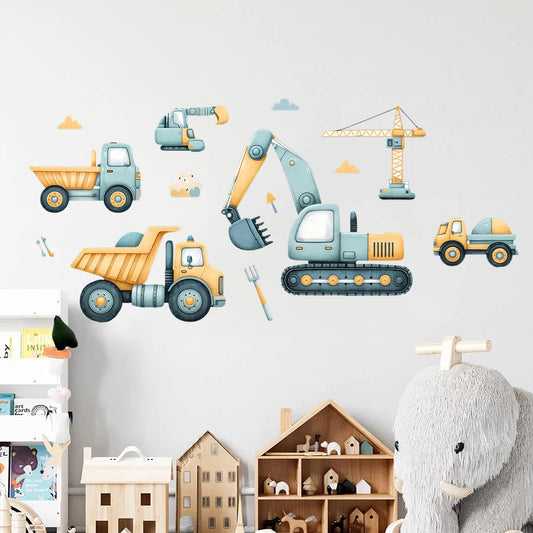 Watercolour Excavator Vehicles and Trucks Wall Decal | Kids Room Decor removable peel and stick wall decal by HomeDecorDecal.
