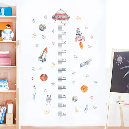 Planet Airship Rocket Height Chart Wall Decal | Kids Room Decor growth chart wall decal by HomeDecorDecals.