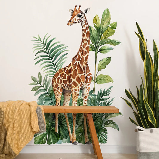 Giraffe and Greenery Wall Decal | Home Decor removable peel and stick wall decal by HomeDecorDecals.