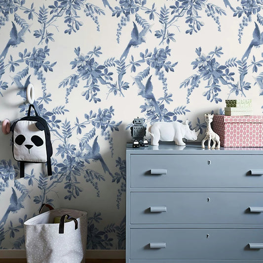 Blue Bird Floral Wall Decal | Home Decor removable peel and stick wall decal by HomeDecorDecals.