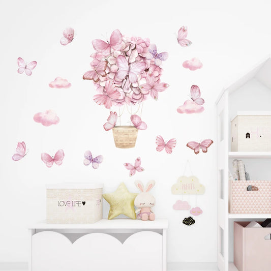 Pink Flower Hot Air Balloon Wall Decal | Kids Room Decor by HomeDecorDecals.