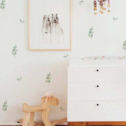 Boho Green Leaves Interior Wall Decal | Home Decor removable peel and stick wall decal by HomeDecorDecals.