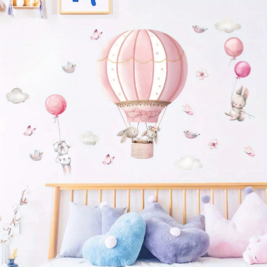 Cute Rabbit and Balloon Wall Decal | Kids Room Decor removable peel and stick wall decal by HomeDecorDecals.
