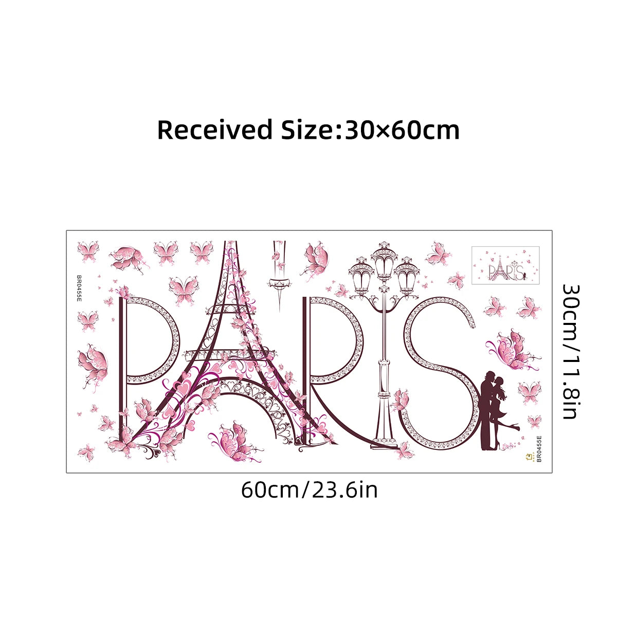 1Pc Eiffel Tower Couple Hug Pink Butterflies Wall Stickers Living Room Decoration Bedroom Wall Decals Kids Home Decor-HomeDecorDecals_com