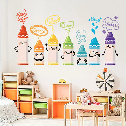 Cartoon Colourful Crayon Pattern Wall Decal | Kids Room Decor removable peel and stick wall decal by HomeDecorDecals.