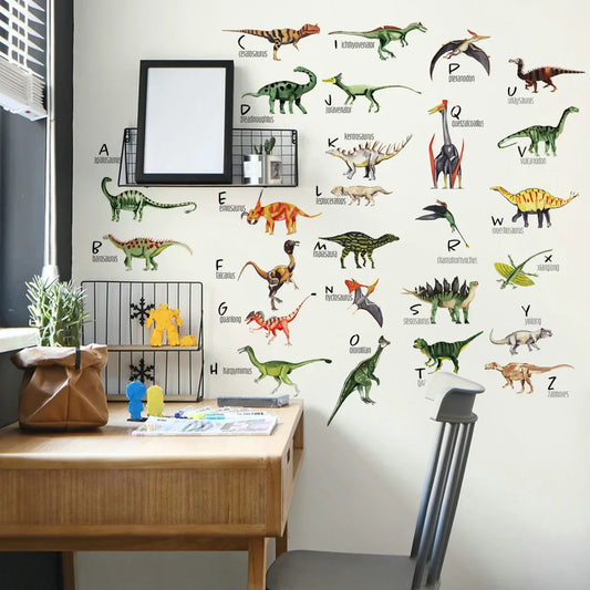 Cartoon Dinosaur Preschool Education Wall Decal | Kids Room Decor removable peel and stick wall decal by HomeDecorDecals.
