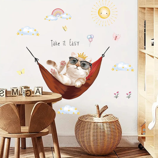 Cartoon Cat in the Sun Wall Decal | Kids Room Decor removable peel and stick wall decal by HomeDecorDecals.