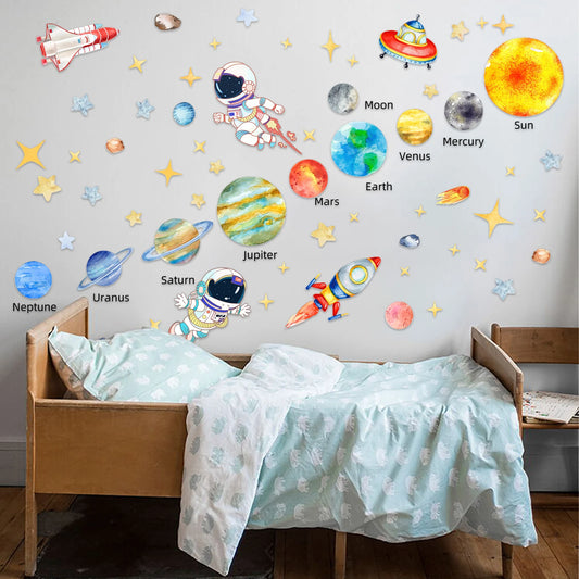 Solar System Astronaut Wall Decal | Kids Room Decor removable peel and stick wall decal by HomeDecorDecals.