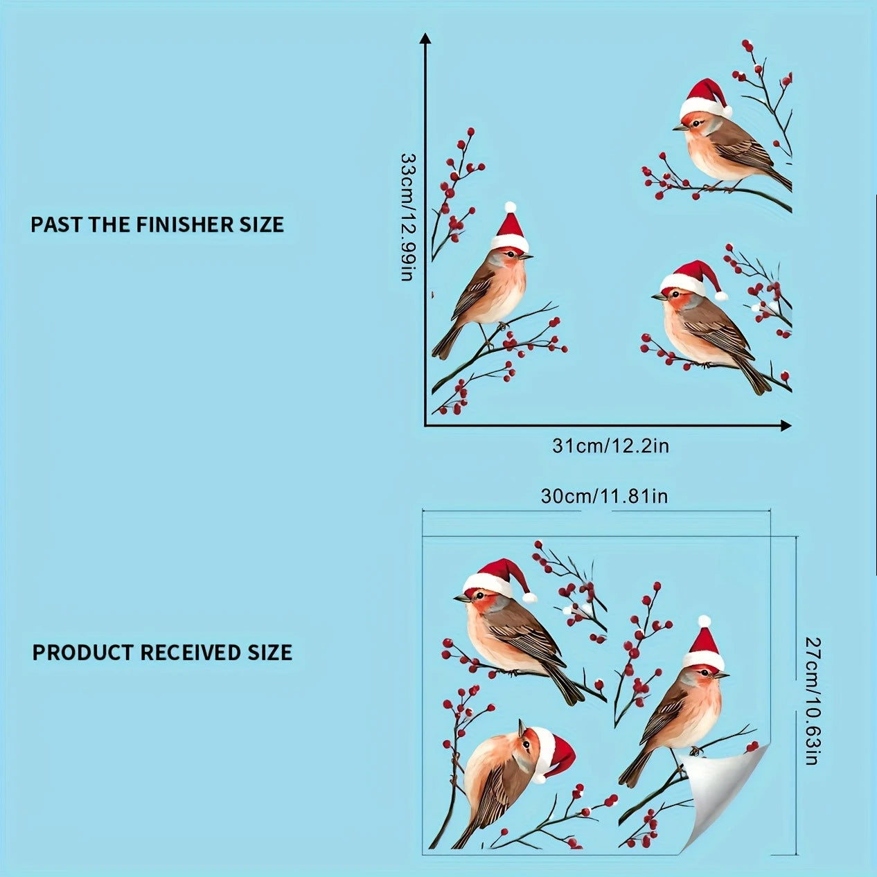 1PC Three Birds in Santa Hats Window Stickers Christmas Theme Red Berry Branches Decorative Wall Stickers for Glass and Window-HomeDecorDecals_com