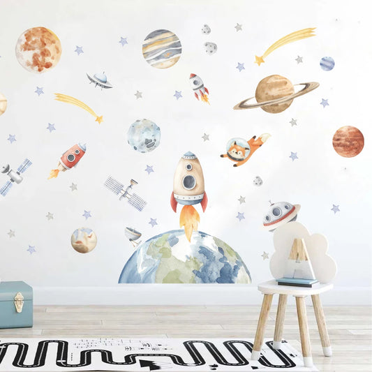 Watercolour Solar System Space Wall Decal | Kids Room Decor removable peel and stick wall decal by HomeDecorDecals.