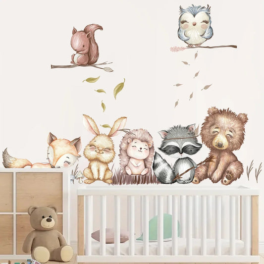 Cartoon Animals Rabbit and Bear Wall Decal | Kids Room Decor removable peel and stick wall decal by HomeDecorDecals.